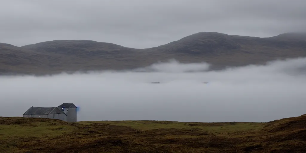 Prompt: Scottish highlands, slight overcast day, fog