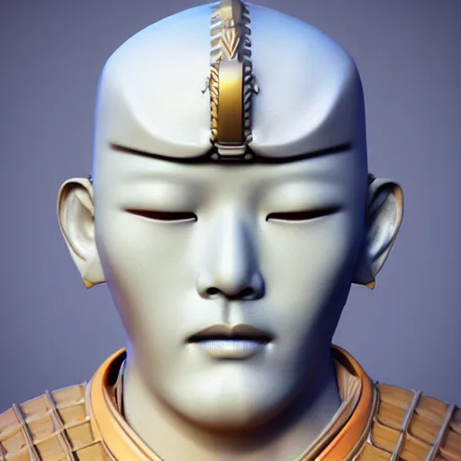 Prompt: portrait of a bust of a samurai head with mask and futuristic fashion elements created by yuuki morita, brilliantly colored, modern art, octane render, 3 d animated, unreal engine 5, studio lighting, smooth surface