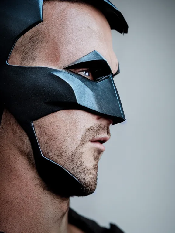 Image similar to portrait, ryan renolds as batman, hyperrealism, moody lighting, intricate, 8 k