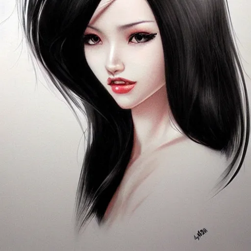 Prompt: woman with black hair by artgerm
