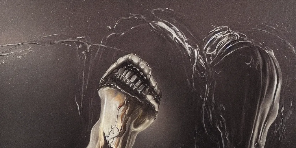 Prompt: realistic robot in The Scream painting inspired by Spaghettification, Mazarineee, artstation