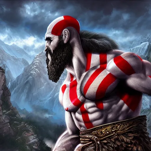 the god of war on mount olympus, heroic pose, epic,, Stable Diffusion