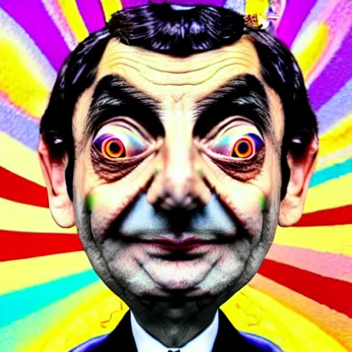 Prompt: Mr. Bean opens his third eye. Psychedelic art.