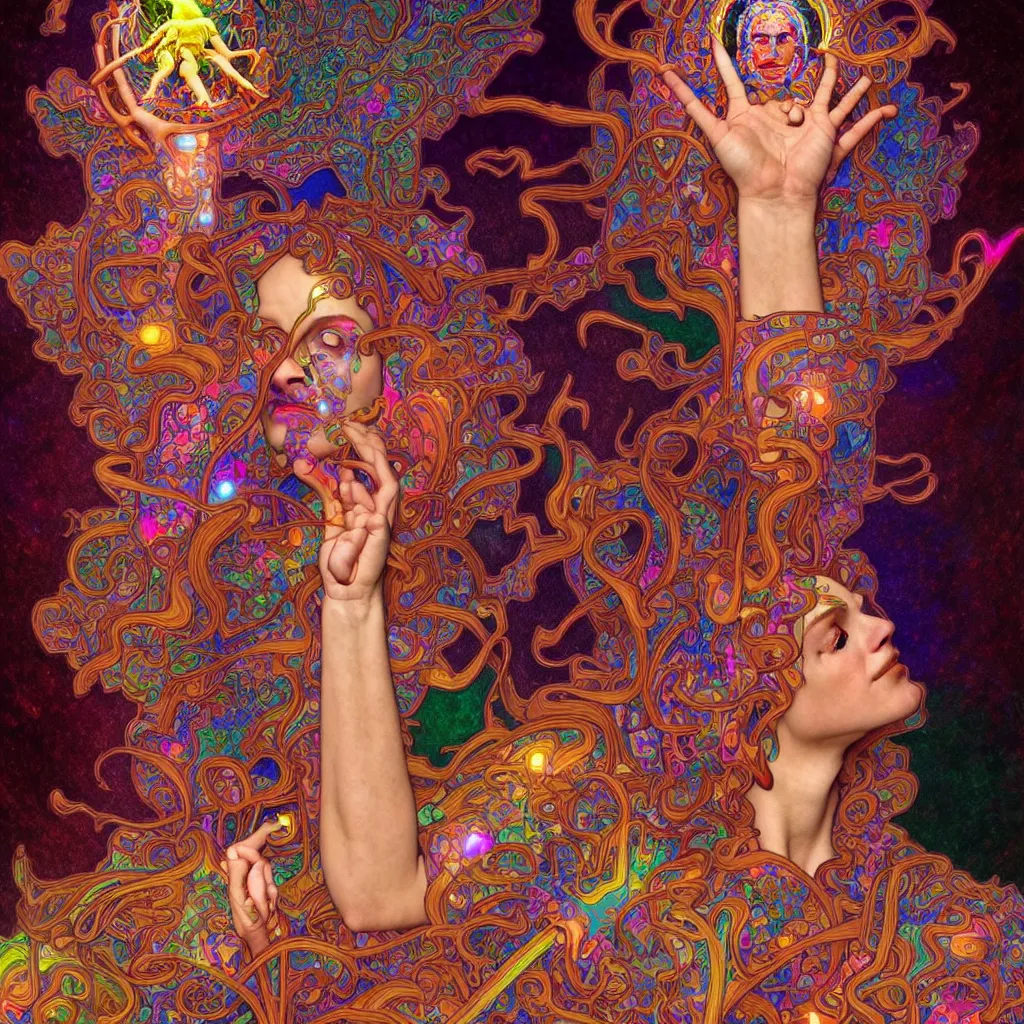 Prompt: bright psychedelic dr hoffman playing with god while tripping on lsd, diffuse lighting, fantasy, intricate, elegant, highly detailed, lifelike, photorealistic, digital painting, artstation, illustration, concept art, smooth, sharp focus, art by John Collier and Albert Aublet and Krenz Cushart and Artem Demura and Alphonse Mucha