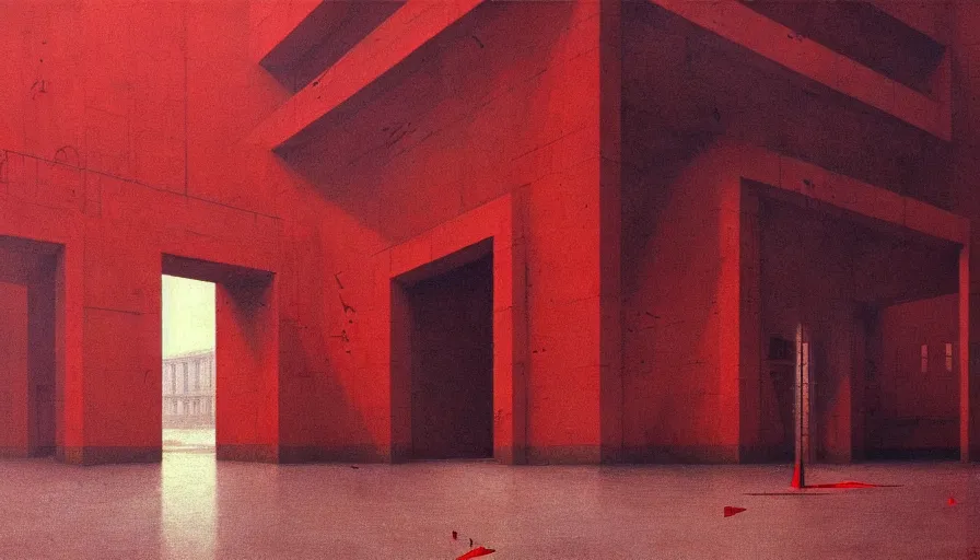 Image similar to only with red, soviet communism horror brutalist architecture apocalyptic with soviet flag, crowd cheering, in the style of beksinski and edward hopper and rodcenko and yue minjun and cory loftis, intricate and epic composition, red by caravaggio, highly detailed, masterpiece, red light, artstation, art nouveau