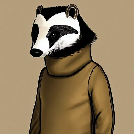 Image similar to Handsome male badger anthro furry wearing a turtleneck, digital art