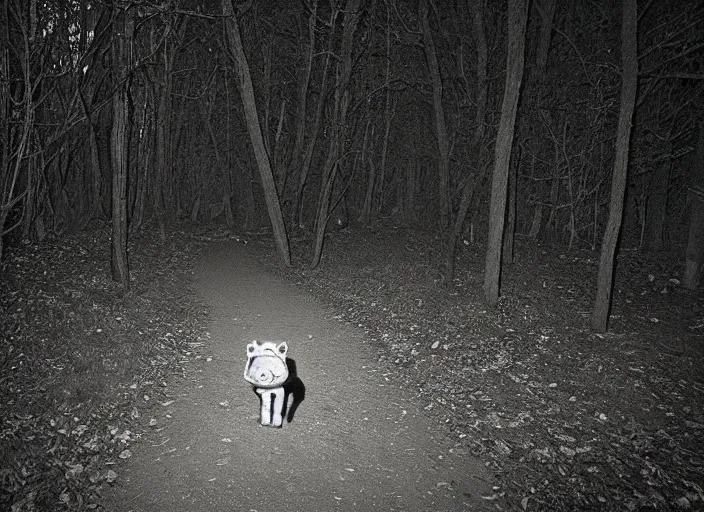 Prompt: trail cam footage of shrek walking through the woods at night, hyper realistic photo, grainy