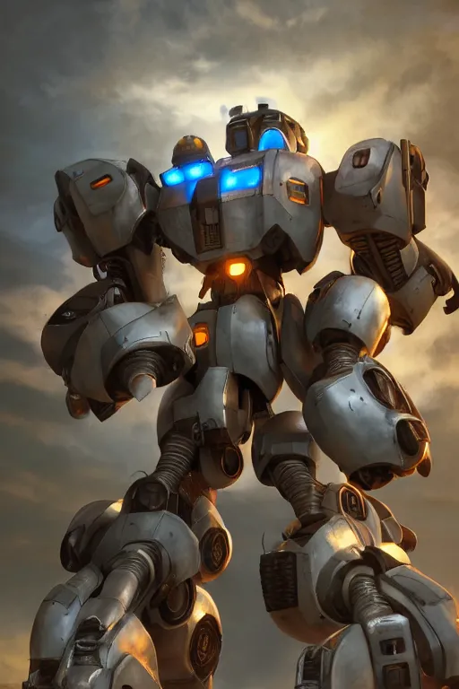 Image similar to mechwarrior 5 : mercenaries mech megaman transformer robot boss tank engine game octane render, 4 k, hd 2 0 2 2 3 d cgi rtx hdr style chrome reflexion glow fanart, global illumination ray tracing hdr fanart arstation by ian pesty by jesper ejsing pixar and disney unreal zbrush central hardmesh