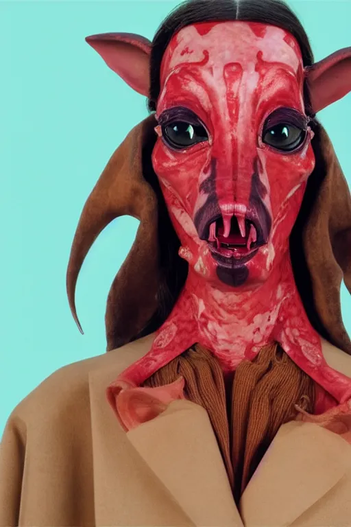 Image similar to comme des garcons campaign featuring jar jar binks as a female cowgirl, long eyeslashes, huge juicy lips, big seductive eyes, unprocessed colors, # nofilter, realistic vfx simulation