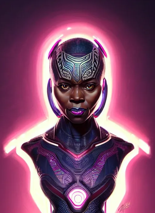 Image similar to portrait of female wakanda humanoid, very intricate, elegant, cyber neon lights, highly detailed, digital illustration, trending in artstation, trending in pinterest, glamor pose, concept art, smooth, sharp focus, art by artgerm and greg rutkowski