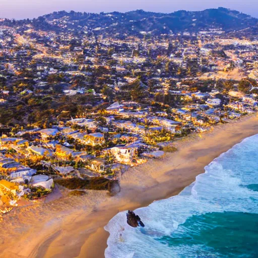 Image similar to overhead view california beach town golden hour shimmering sands luxury homes