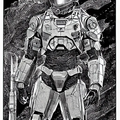 Image similar to master chief by ed fairburn, joseph clement coll, franklin booth