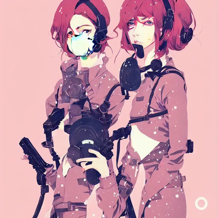 Image similar to singular girl with wearing gas mask, very anime!!! anime!! intricate details, aesthetically pleasing pastel colors, poster background, art by conrad roset and ilya kuvshinov