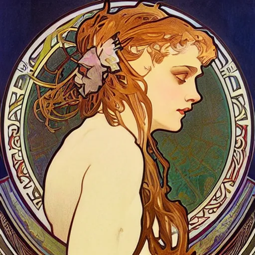 Image similar to alphonse mucha and j. c. leyendecker collaborative art