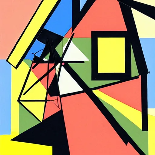 Prompt: a cubist painting of a graphic designer trapped inside his laptop