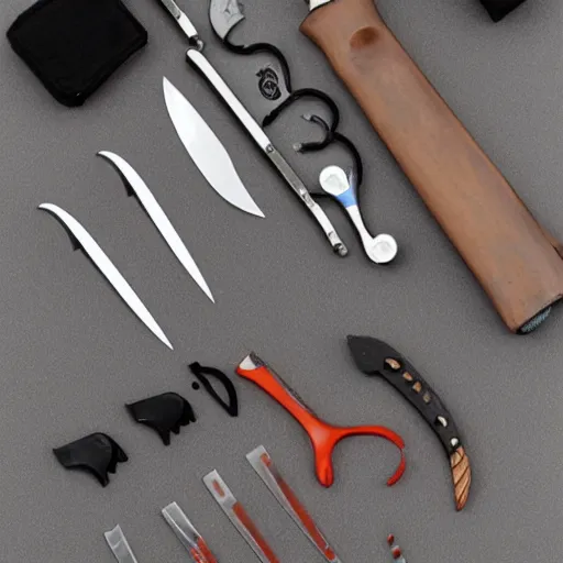 Image similar to typical 0 0 7 torture kit with blades, plyers, dental knives, razors, kit
