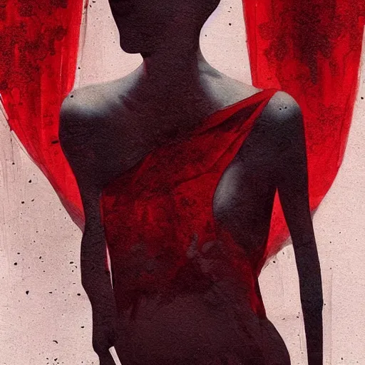 Image similar to pelham puppet behind red curtains, by Conrad Roset and Brooke Shaden and Nicola Samuri , medium shot, rule of thirds, seductive look, beautiful, intricate, dystopian, sci-fi, extremely detailed, digital painting, artstation, concept art, smooth, sharp focus, intimidating lighting, incredible art, details visible, very dark ambiance