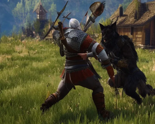 Image similar to gerald of rivia fighting furries from witcher 3 ( 2 0 1 5 videogame )