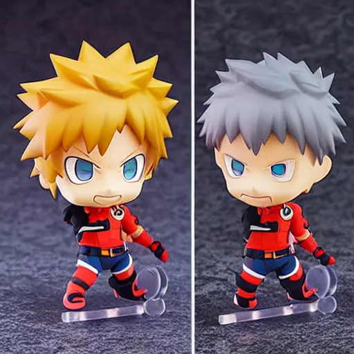 Image similar to high quality portrait flat matte painting of cute Bakugō Katsuki in the style of nendoroid and manga My Hero Academia , flat anime style, thick painting, medium close-up