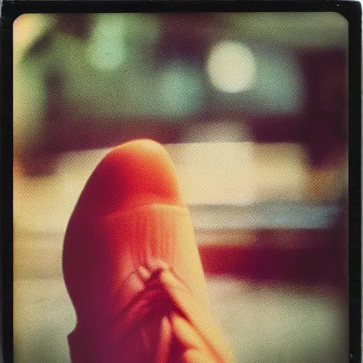 Prompt: polaroid photo of a plastic foot in a dirty aquarium