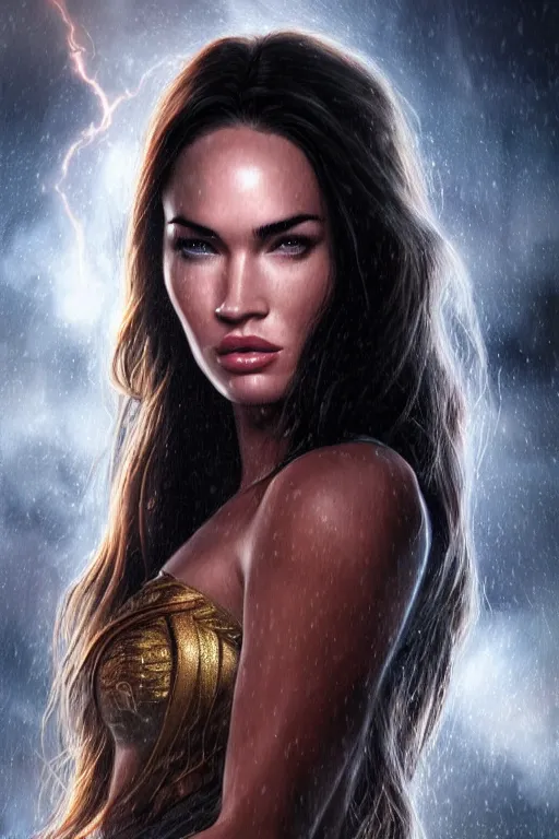 Image similar to majestic and regal portrait of megan fox female the flash, dc universe, perfect face, beautiful, intricate, epic, elegant, fantasy, highly detailed, digital painting, hard focus, beautiful volumetric lighting, epic light, ultra detailed, by leesha hannigan, ross tran, thierry doizon, kai carpenter, ignacio fernandez rios