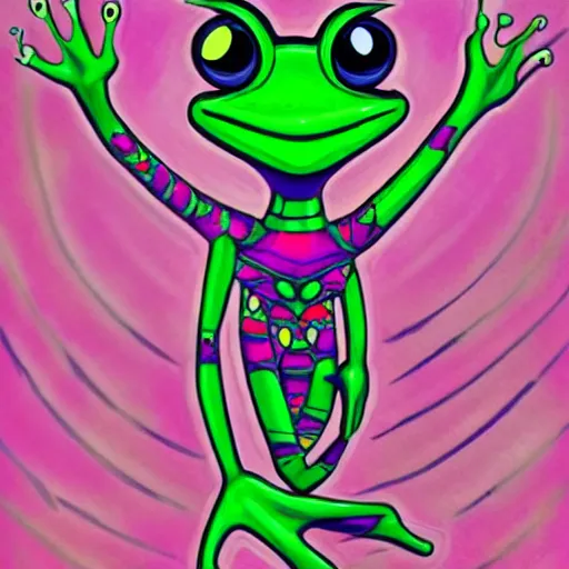 Prompt: Cyber Frog in the style of Jeremiah Ketner