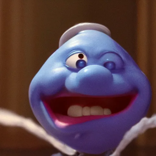 Prompt: a film still of a spherical smurf