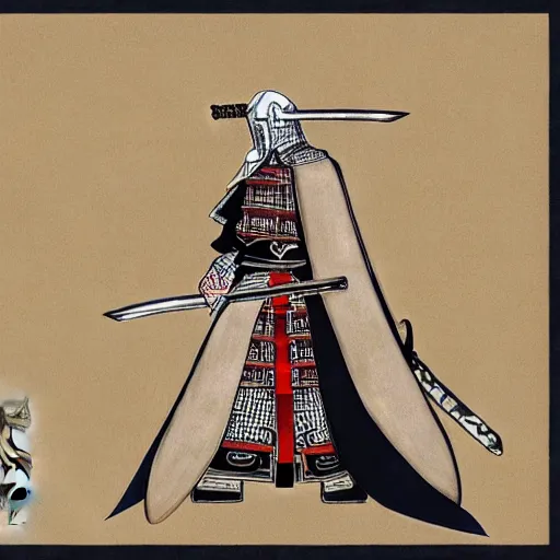 Image similar to a beautiful White cloaked Samurai Warrior with Sword Drawn by Mitsuru Adachi