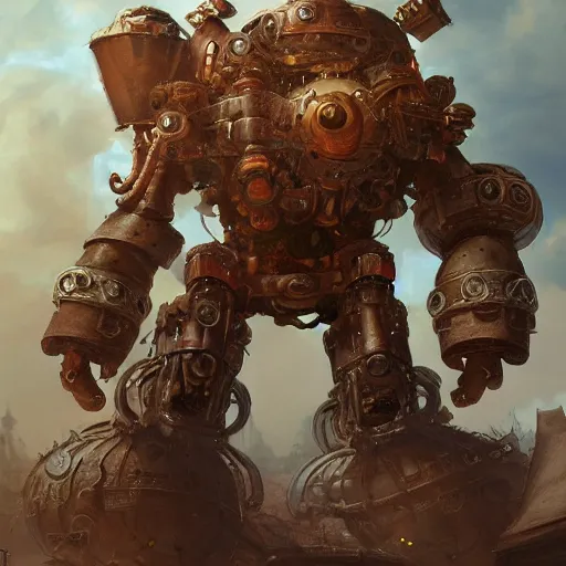 Prompt: a Steam powered mechanical golem, forward facing angle, character design, art by Tooth Wu and justin gerard and Blizzard studios, post-processing, extremely hyperdetailed, intricate complexity, epic composition, masterpiece, trending on artstation