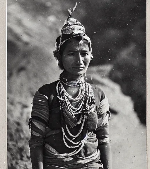 Image similar to vintage_portrait_photo_of_a_beautiful_nepalese_maiden in the himalayan mountains