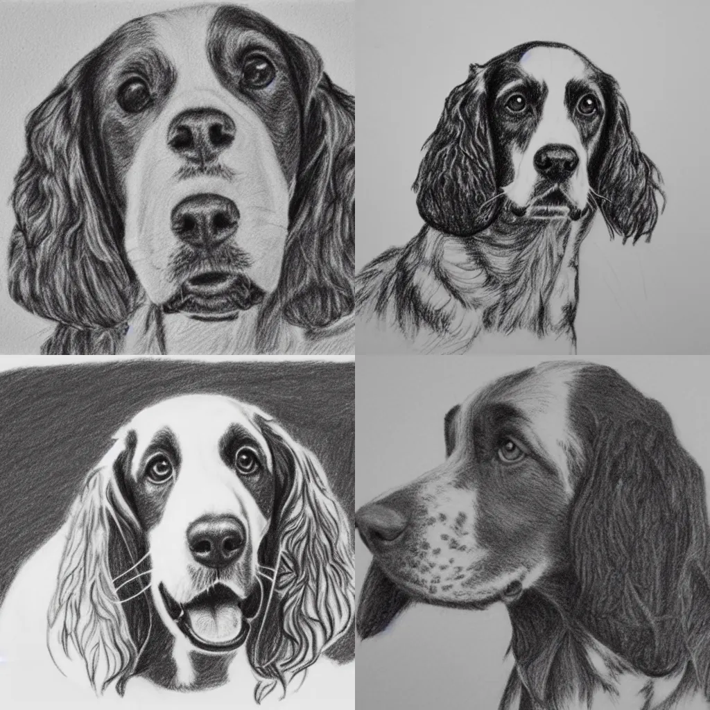 Prompt: springer spaniel pencil sketch