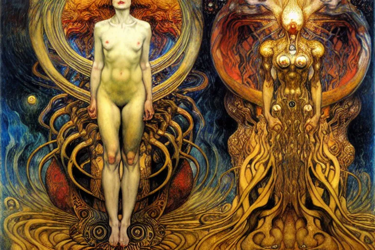 Image similar to Divine Chaos Engine by Karol Bak, Jean Delville, William Blake, Gustav Klimt, and Vincent Van Gogh, symbolist, visionary