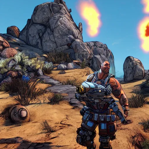 Image similar to Dwayne Johnson in borderlands 2 very detailed 4K quality super realistic