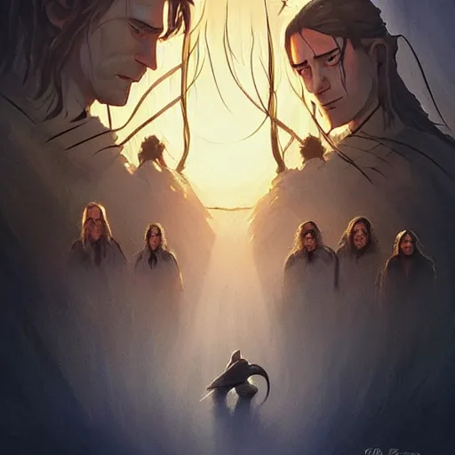 Image similar to face icon stylized minimalist the lord of the rings : the fellowship of the ring 2 0 0 1, loftis, cory behance hd by jesper ejsing, by rhads, makoto shinkai and lois van baarle, ilya kuvshinov, rossdraws global illumination