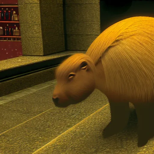 Image similar to capybara with a banana on top of its head. doom2 screenshot