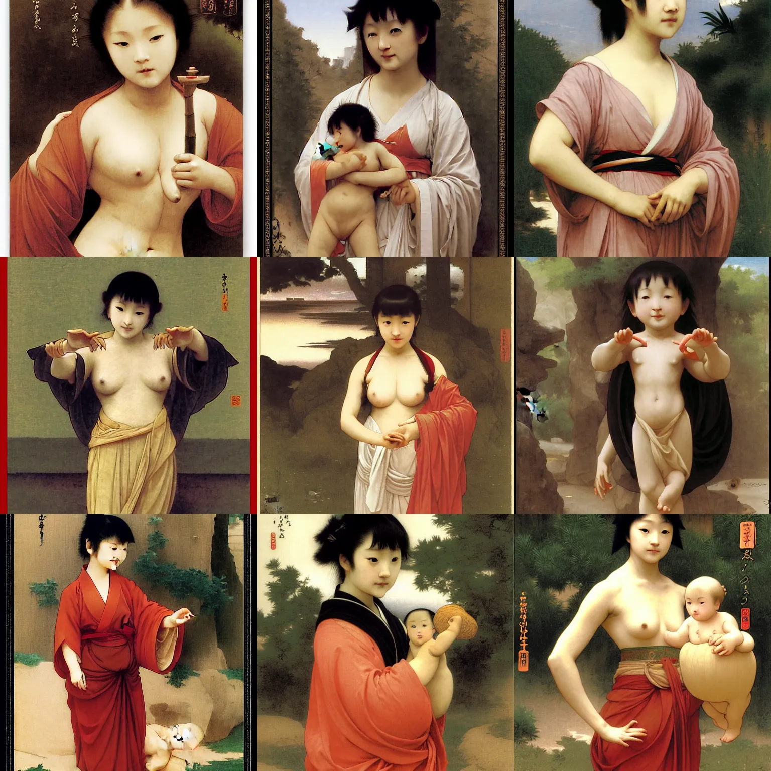 Prompt: Chihiro in front of Yubaba by Bouguereau