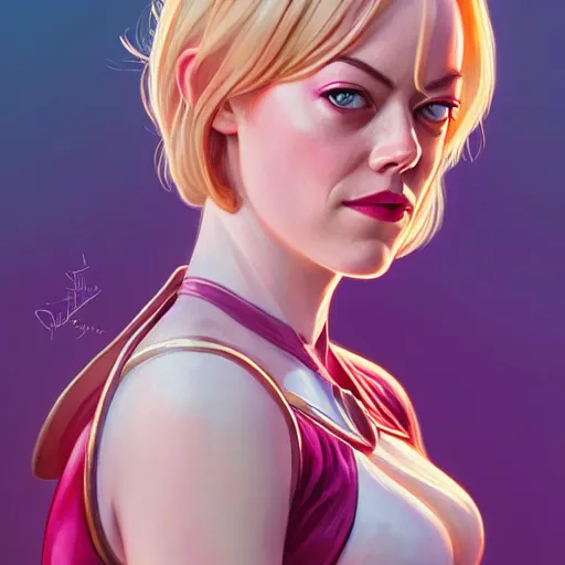 Prompt: beautiful Emma Stone as Gwenpool, western, closeup, D&D, fantasy, intricate, elegant, highly detailed, digital painting, artstation, concept art, matte, sharp focus, illustration, art by Artgerm and Greg Rutkowski and Alphonse Mucha