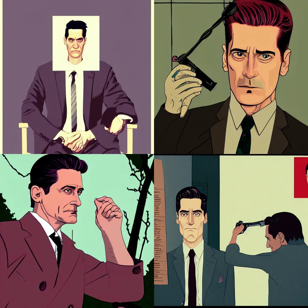 Prompt: Portrait of Dale Cooper from Twin Peaks by Tomer Hanuka