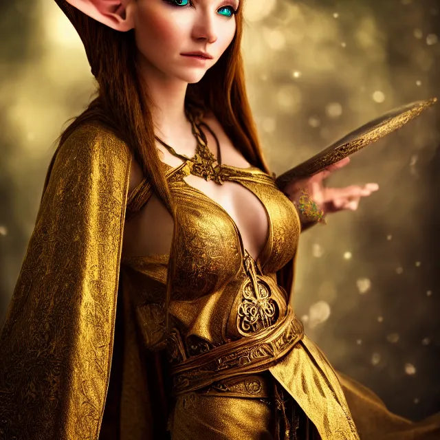 Image similar to beautiful elf with ornate robes, highly detailed, 8 k, hdr, smooth, sharp focus, high resolution, award - winning photo