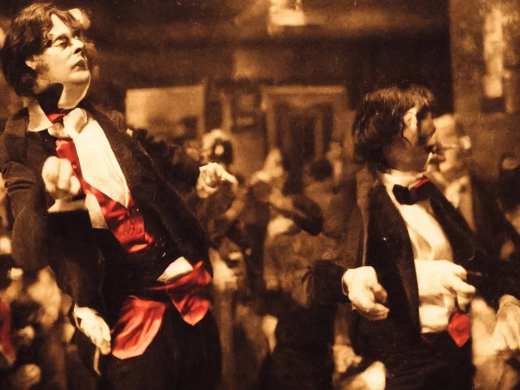 Prompt: dslr close up photo of oscar wilde dancing at a gay club, color, photography, 8 k, highly detailed, lighting, cmyk, realism, 3 5 mm color grain