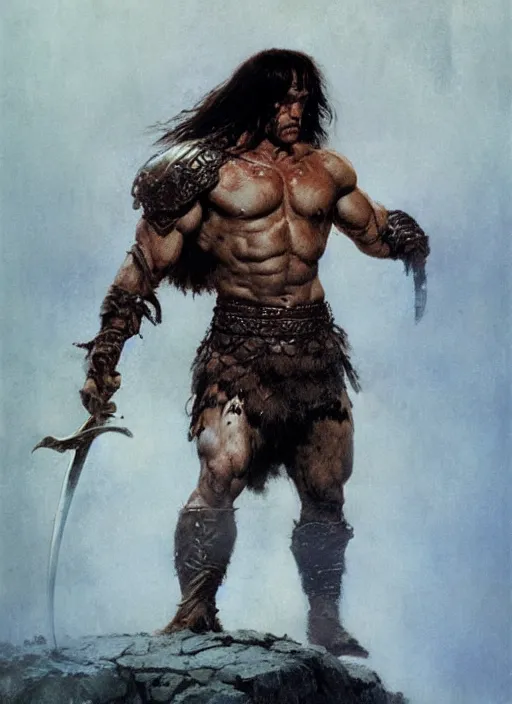 Image similar to conan the barbarian, intricate, elegant, highly detailed, vivid colors, john park, frazetta, sparth, ruan jia, jeffrey catherine jones