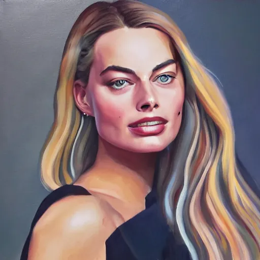 Image similar to margot robbie, oil painting, renascentist