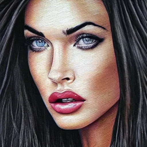 Image similar to “Megan Fox crayons paintings, ultra detailed portrait, 4k resolution”