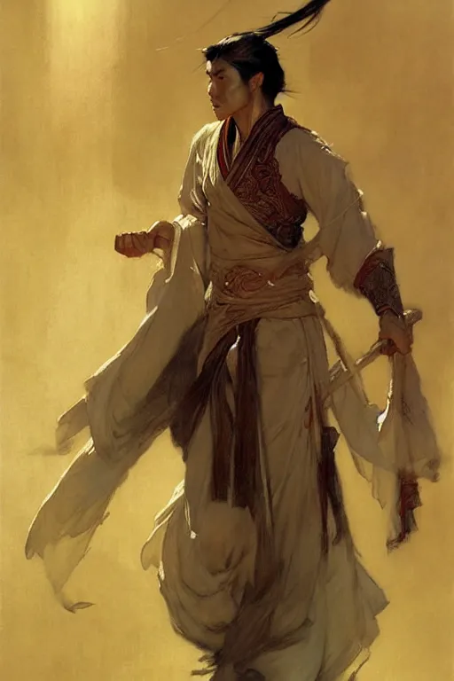 Image similar to wuxia, attractive male, character design, painting by gaston bussiere, craig mullins, j. c. leyendecker