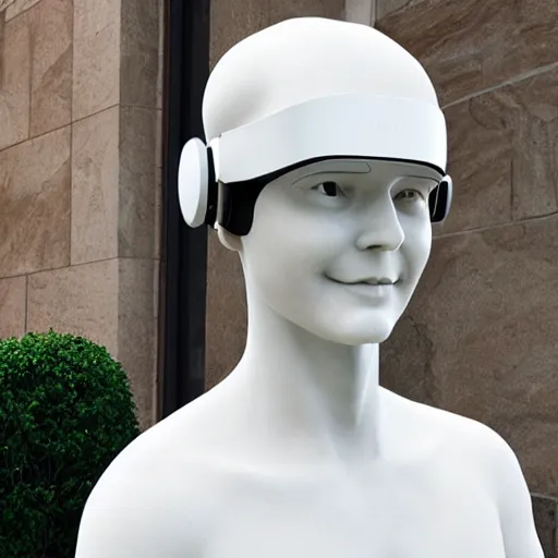 Image similar to a marble statue wearing virtual reality headsets, realistic, detailed, head in frame