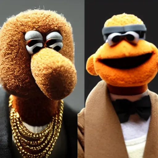 Image similar to Kanye West as a muppet, ultra realism