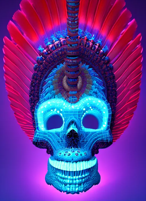 Image similar to 3 d goddess profile portrait, sigma 5 0 0 mm f / 5. beautiful intricate highly detailed quetzalcoatl skull and feathers. bioluminescent, plasma, lava, ice, water, wind, creature, thunderstorm! artwork by tooth wu and wlop and beeple and greg rutkowski, 8 k trending on artstation,