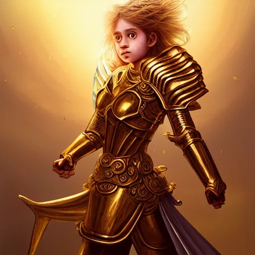 Prompt: An illustrationof a portrait of a young Knights of Zodiac girl, wings, golden & copper armor, fighting at ancinet Agora of Athens, ruins, Golden Light, illustration, art by WLOP, N I X E U and artgerm, volumetric light, lightrays, smoke, cinematic, intricate, hypermaximalist, super detailed