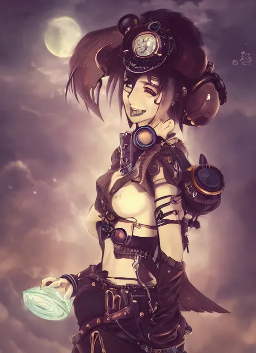 Image similar to steampunk themed anime girl with a steampunk robotic crow on her shoulder, finely detailed, portrait, beautiful, cinematic lighting, made by wlop, artgerm, illustration