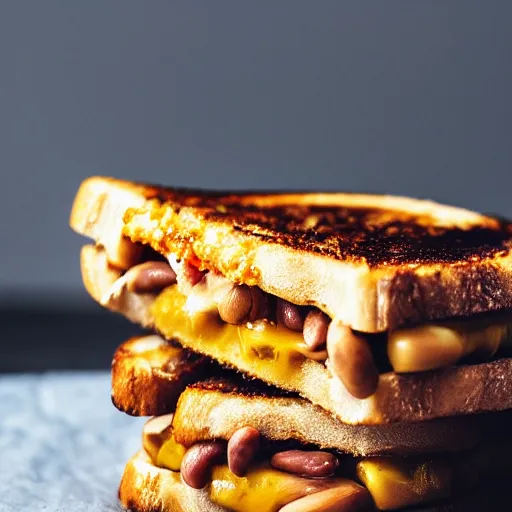 Image similar to a 5 0 mm macro shot of a banana and bean grilled cheese sandwich